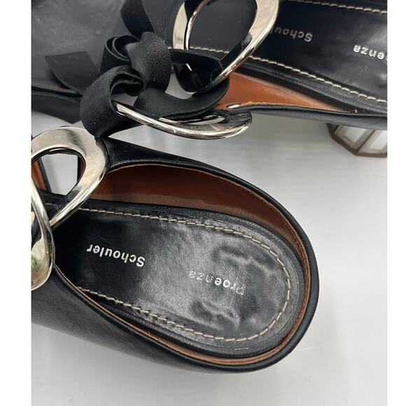 Proenza Schouler Black Leather Grommet Tie Block Mirrored Mules Heel Sz 41/10 - Picture 9 of 12